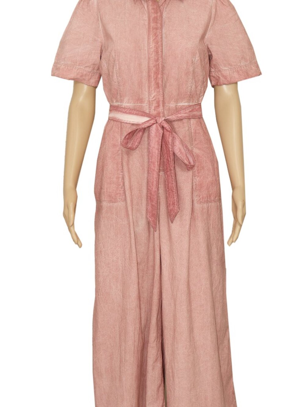 Free People Tie Dye Button Short Sleeve Pocket Wide Leg Belt One Piece Jumpsuit
